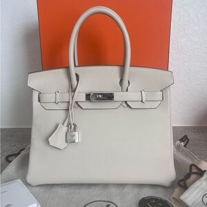 SOLD Hermes Birkin 30 in Craie Togo Leather with Palladium Hardware Stamp X